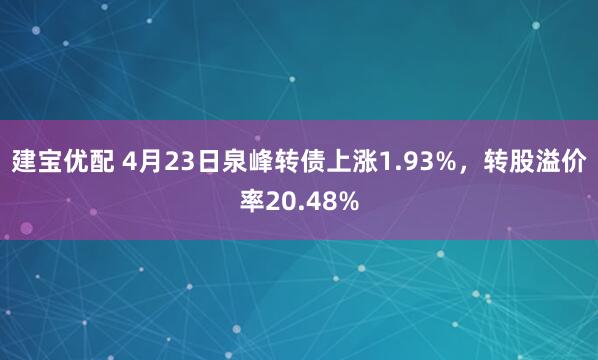 建宝优配 4月23日泉峰转债上涨1.93%，转股溢价率20.48%